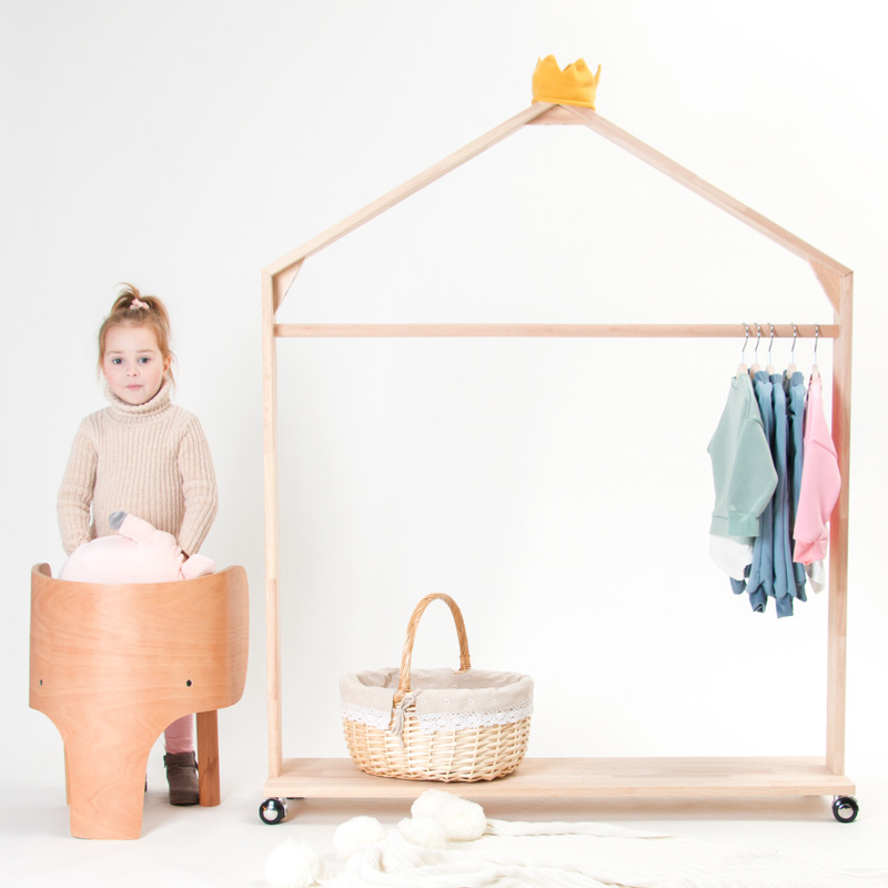 Custom White Free Standing Children Costume Coat Hanger Wardrobe Dress Up Station Kids Storage Clothes Rack And Rail 