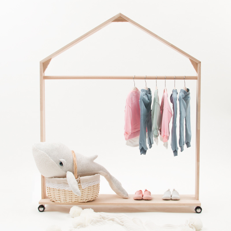 Baby Wooden Clothes Organizer Hanging Rack Children Kids Room Furniture Dress Up Cheap Wardrobe 