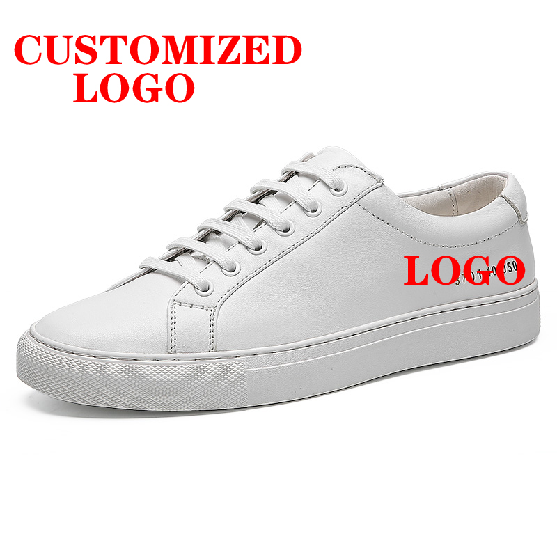 Customized Men White Sneakers Genuine Leather Mens Casual Shoes Trainer Race Running Shoes For Men Walking Style Shoe 
